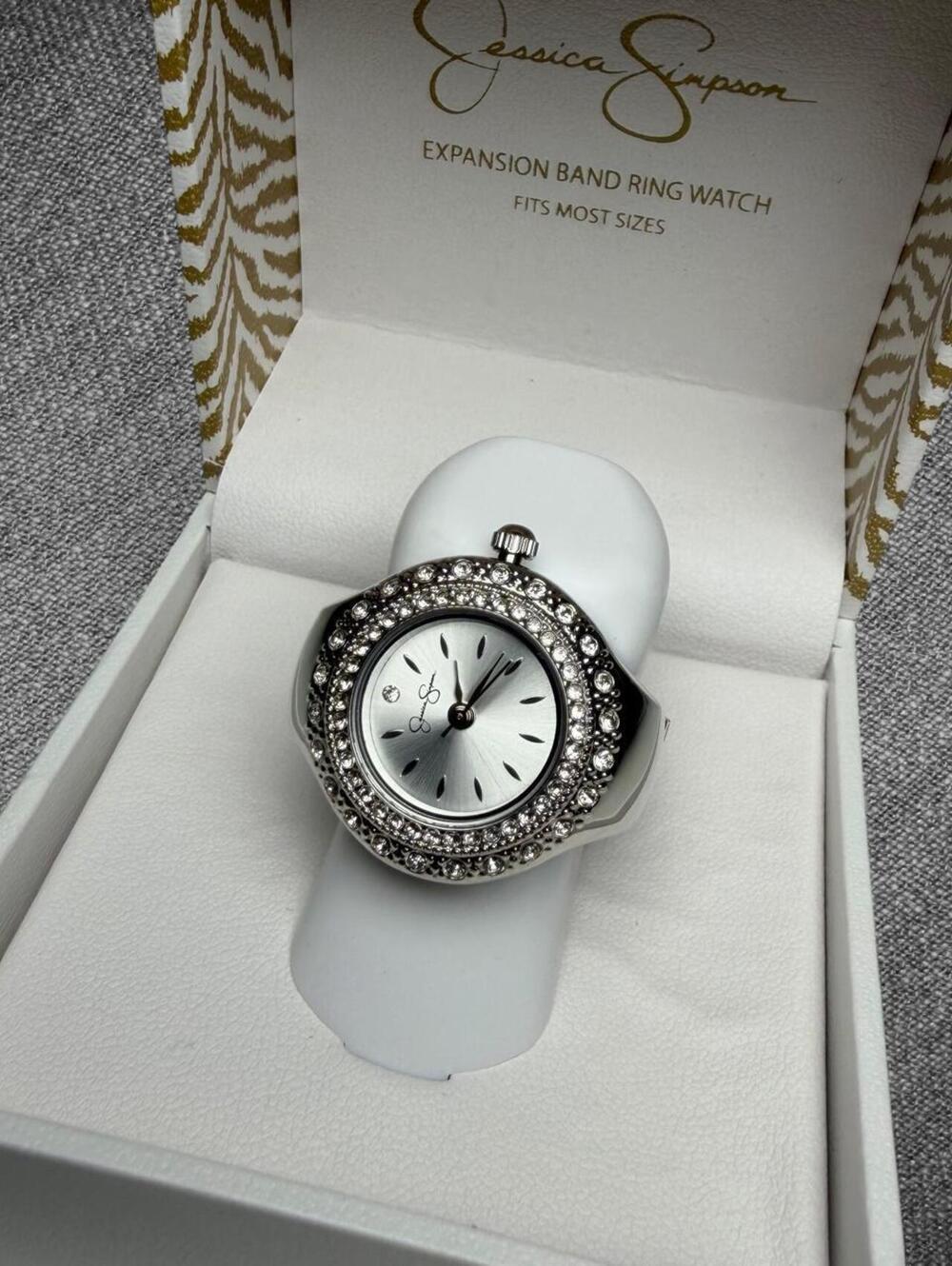 Jessica Simpson Silver Rhinestone Ring Watch NWT - Picture 4 of 8